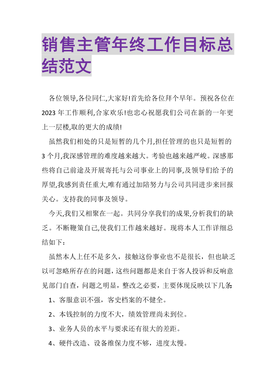 2023年销售主管年终工作目标总结范文.doc_第1页