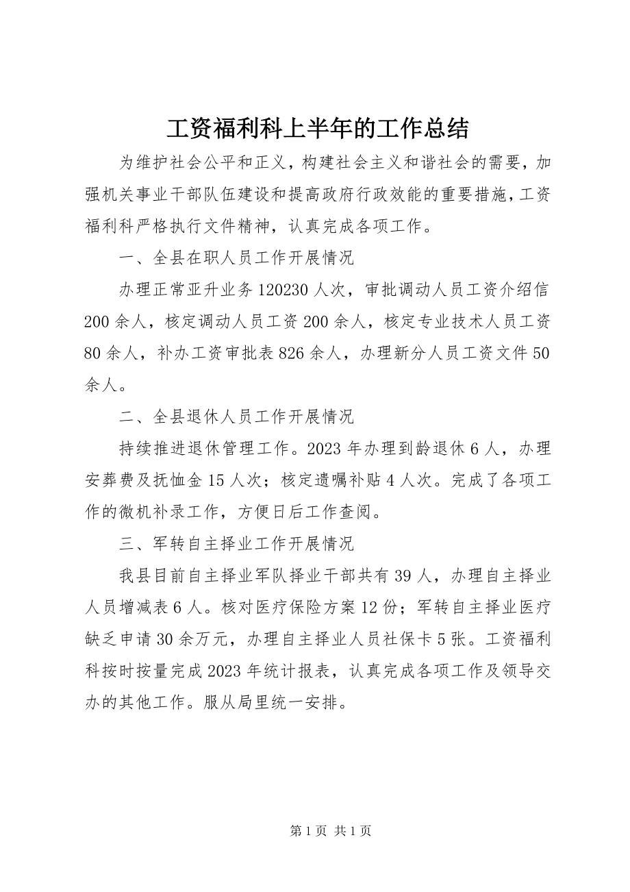 2023年工资福利科上半年的工作总结.docx_第1页