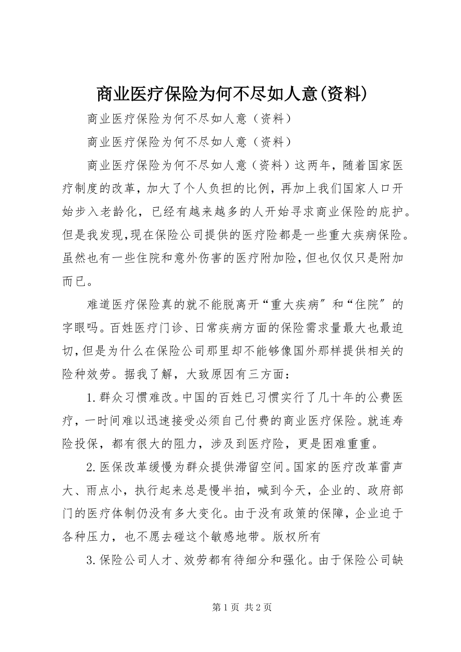 2023年商业医疗保险为何不尽如人意资料2.docx_第1页