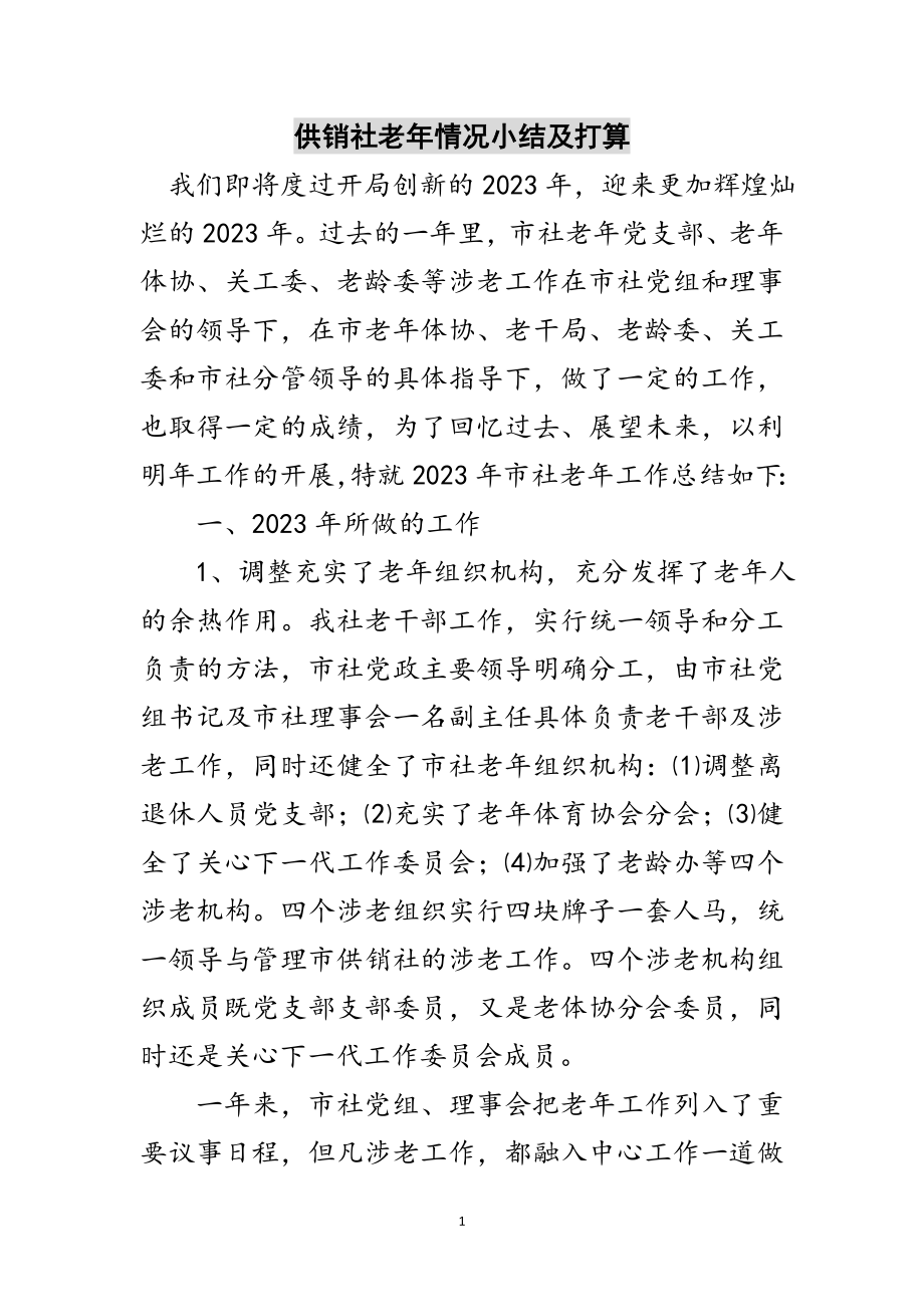 2023年供销社老年情况小结及打算范文.doc_第1页