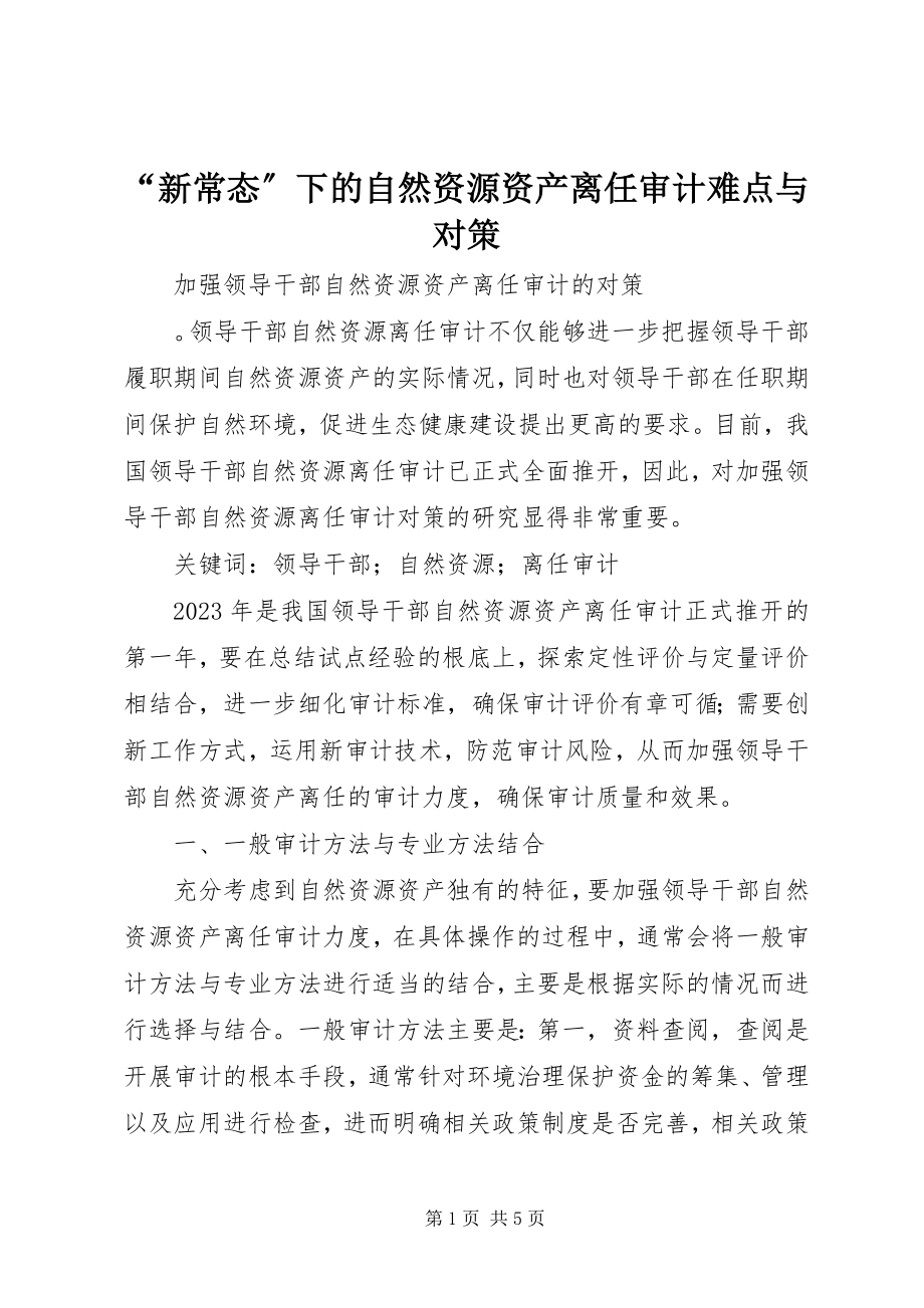 2023年新常态下的自然资源资产离任审计难点与对策.docx_第1页