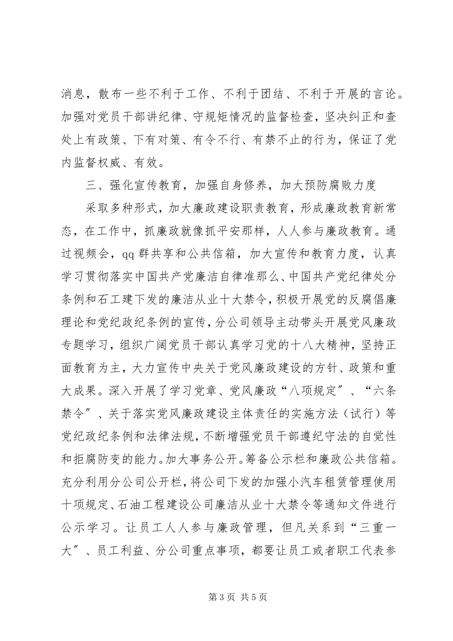 2023年分公司党风廉政建设和反腐倡廉工作自查总结.docx_第3页