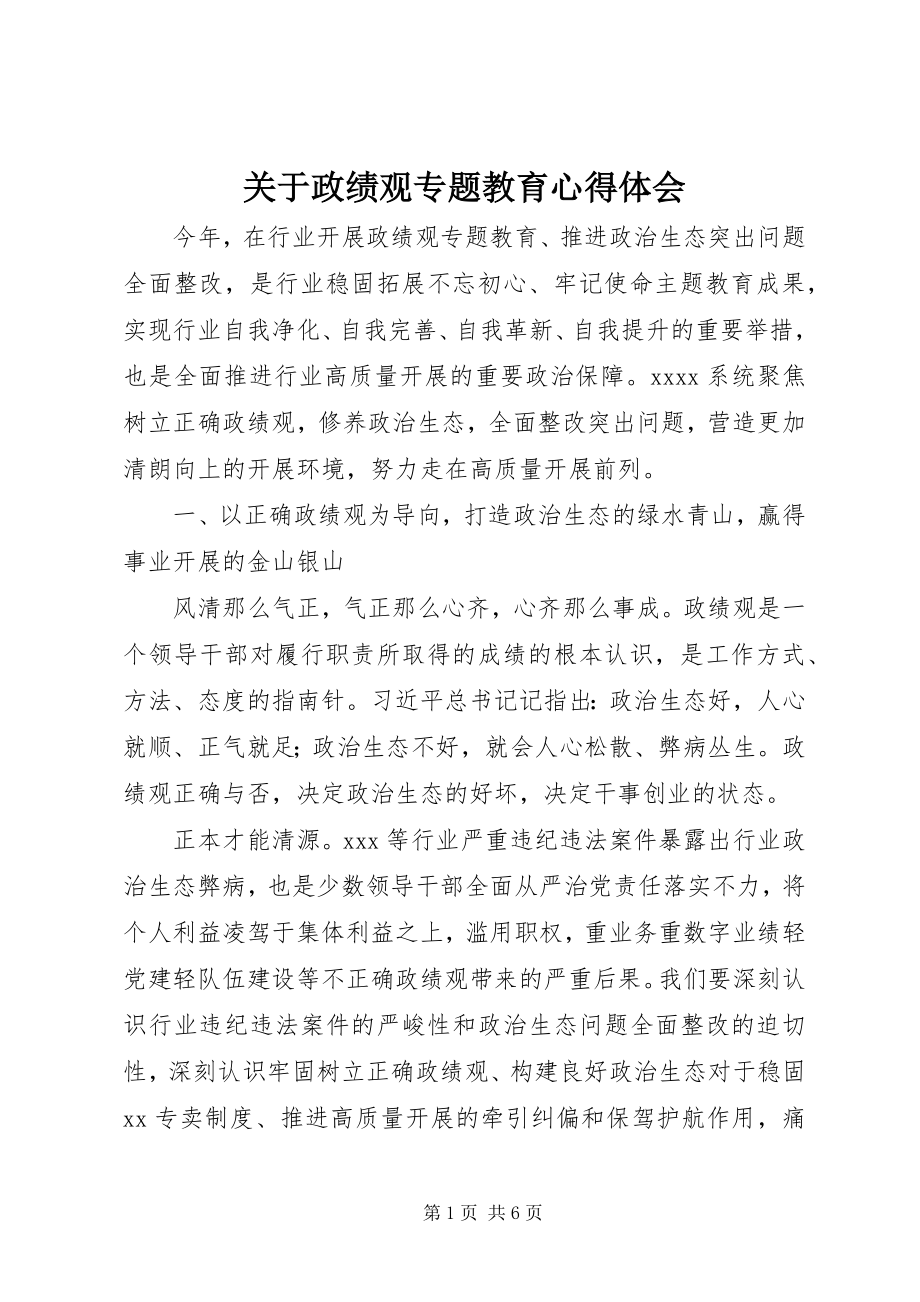 2023年政绩观专题教育心得体会.docx_第1页