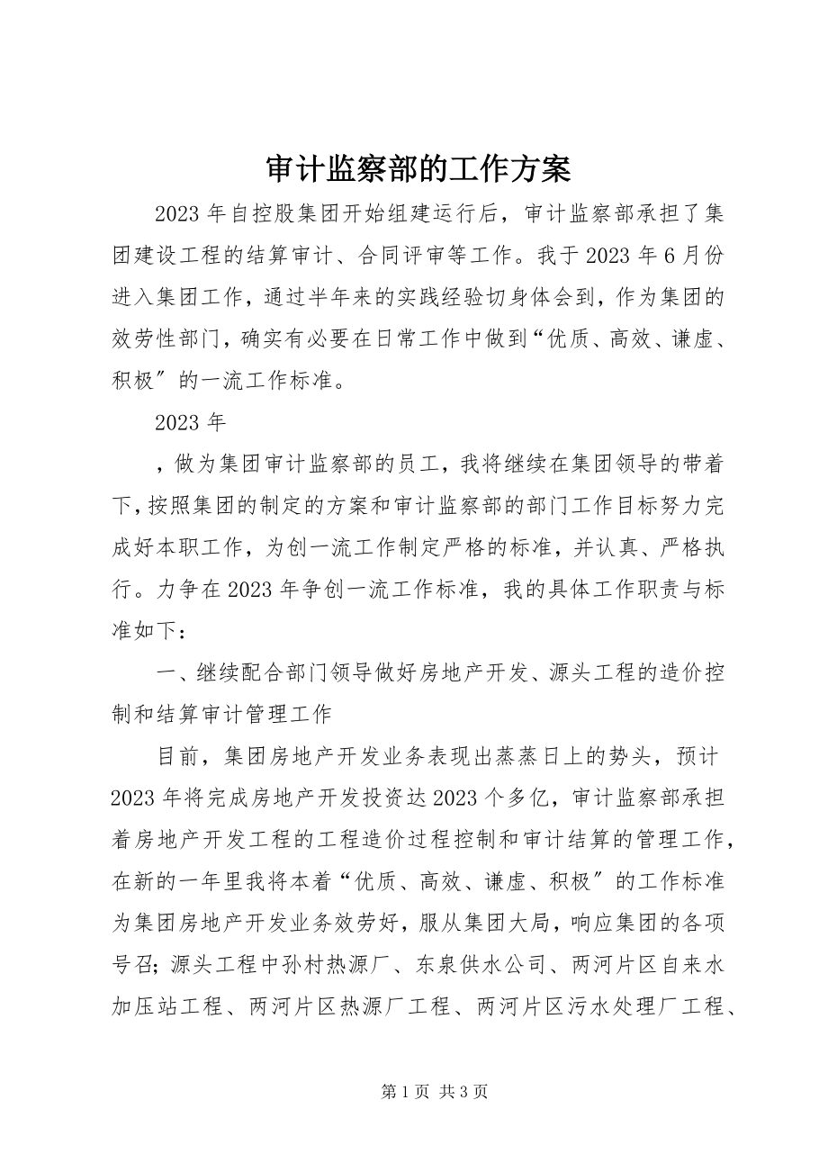 2023年审计监察部的工作计划.docx_第1页