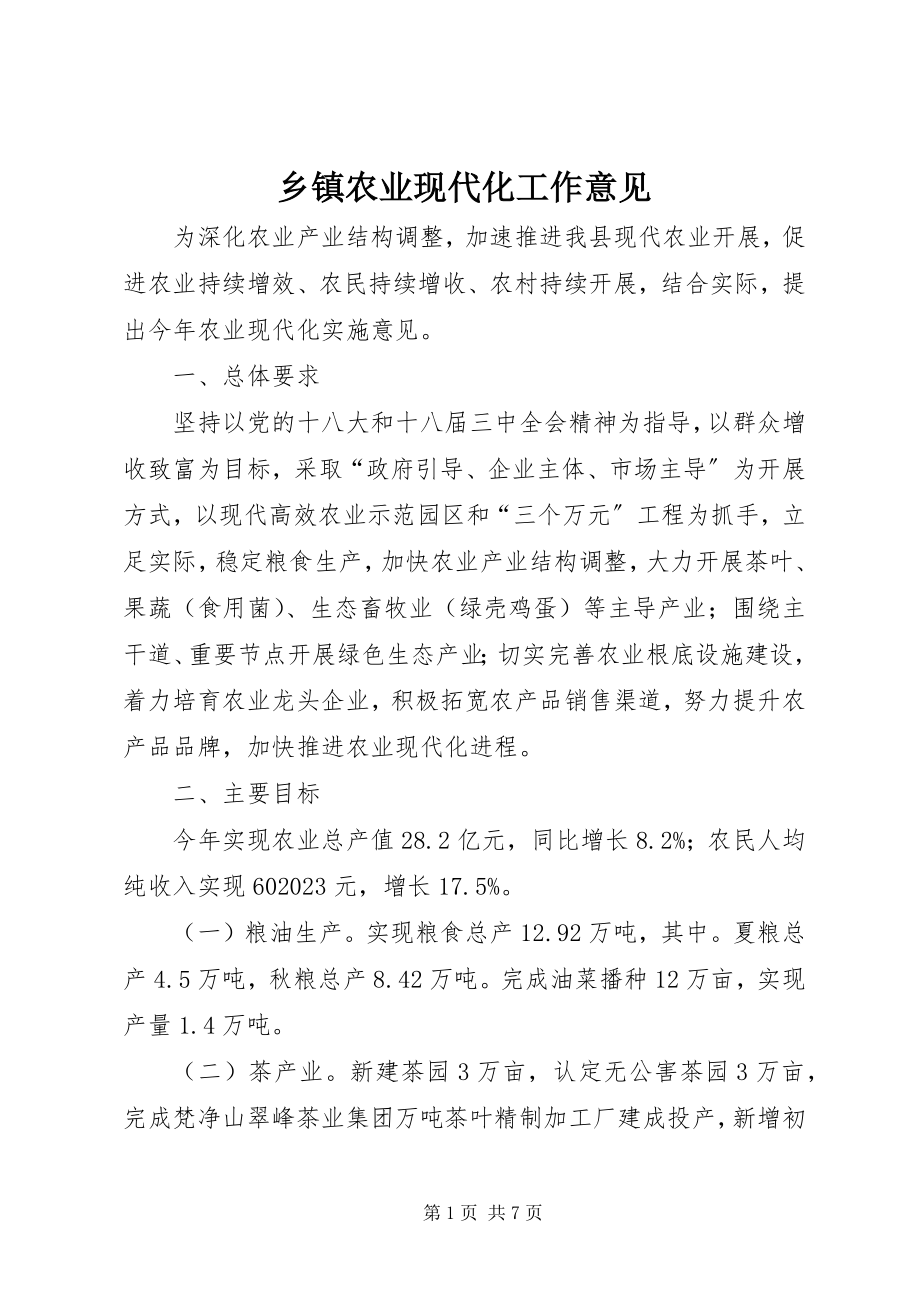 2023年乡镇农业现代化工作意见.docx_第1页