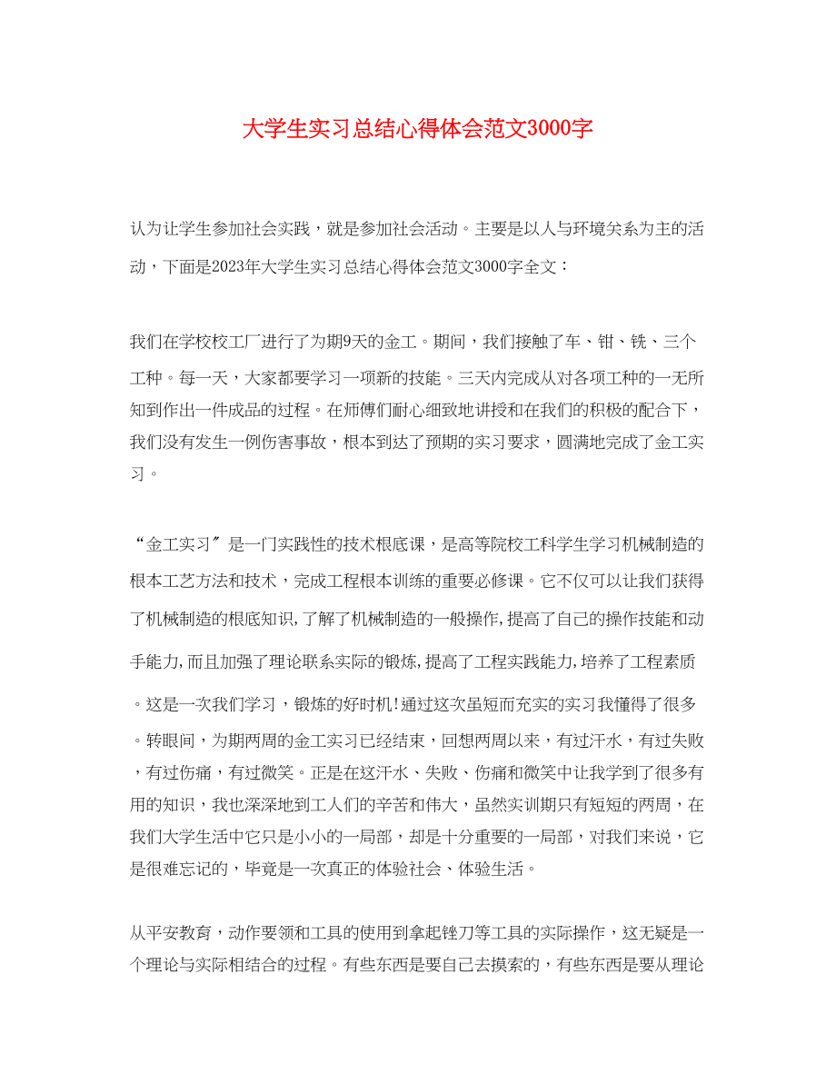 2023年大学生实习总结心得体会范文3000字.docx_第1页