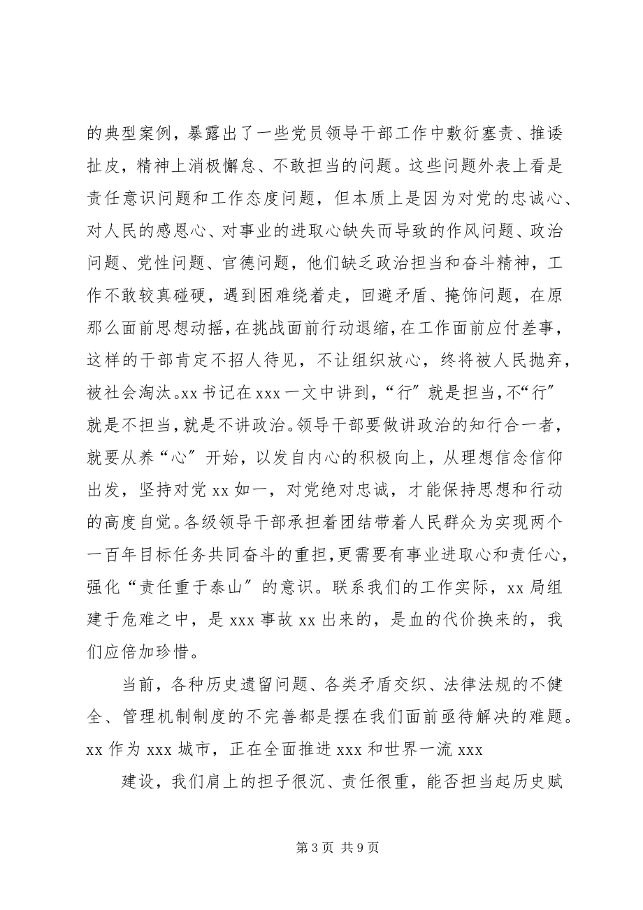 2023年在“敢于担当斗争永葆对事业的进取心”研讨交流会上的讲话.docx_第3页