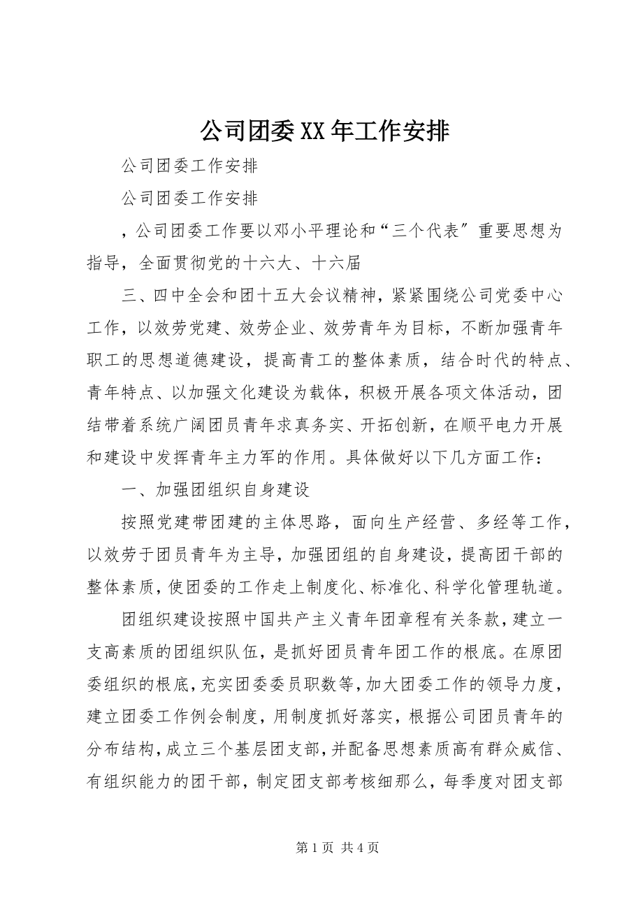 2023年公司团委某年工作安排.docx_第1页