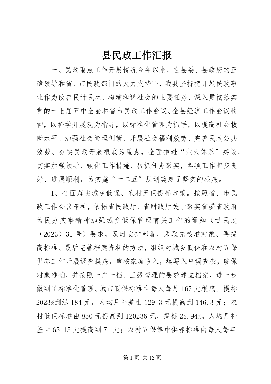 2023年县民政工作汇报.docx_第1页