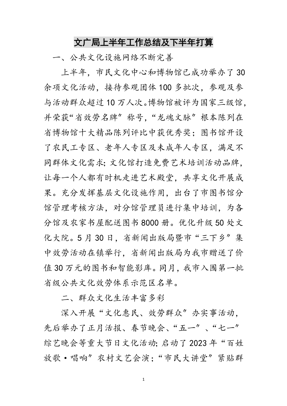 2023年文广局上半年工作总结及下半年打算范文.doc_第1页