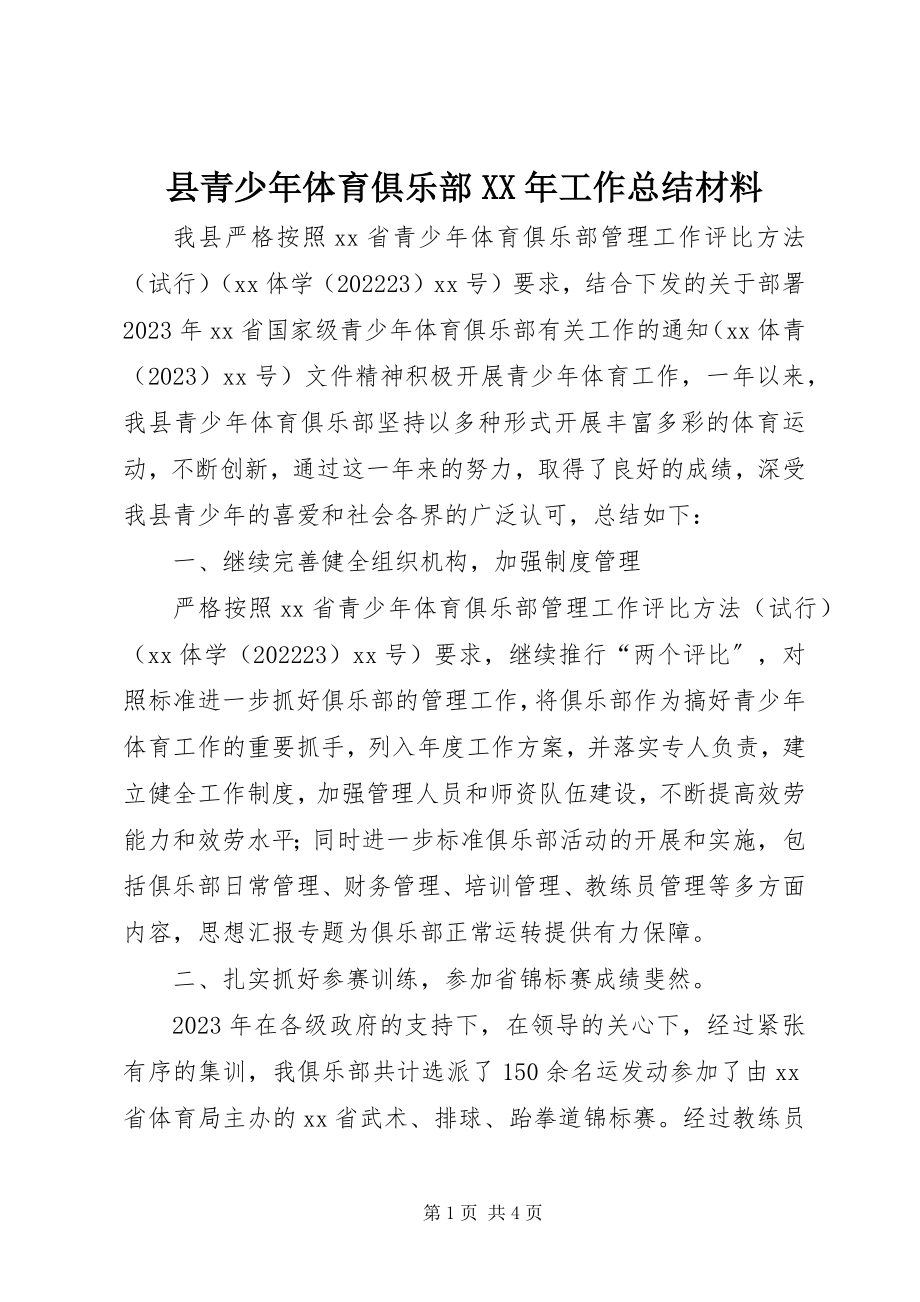 2023年县青少年体育俱乐部工作总结材料.docx_第1页