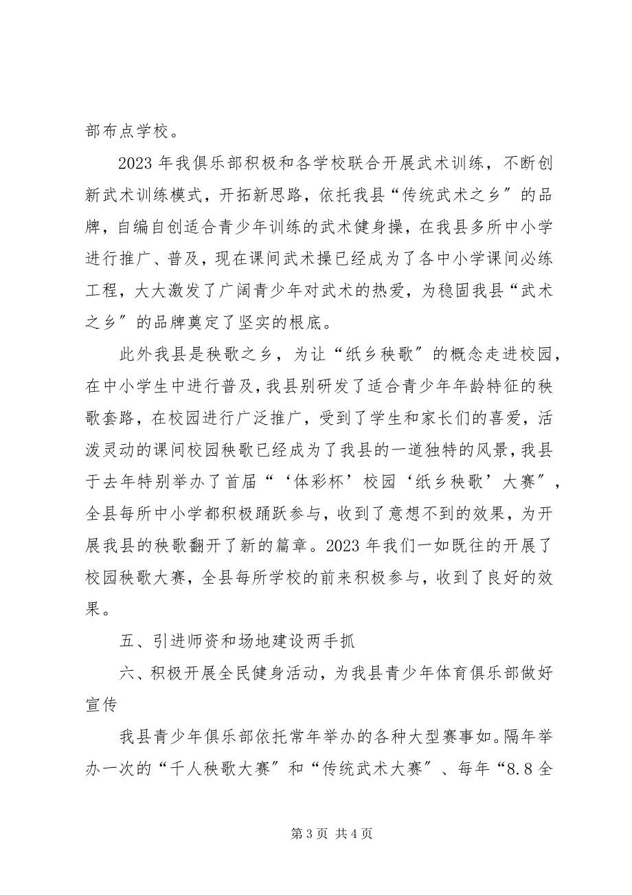 2023年县青少年体育俱乐部工作总结材料.docx_第3页