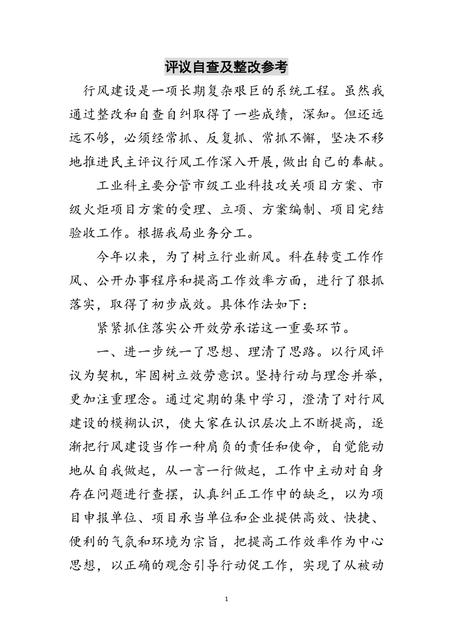 2023年评议自查及整改参考范文.doc_第1页