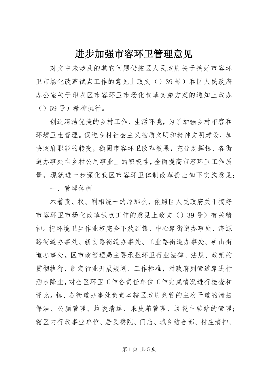 2023年进步加强市容环卫管理意见.docx_第1页