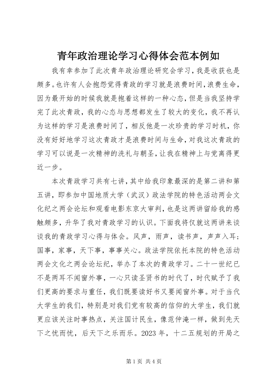 2023年青年政治理论学习心得体会范本示例.docx_第1页