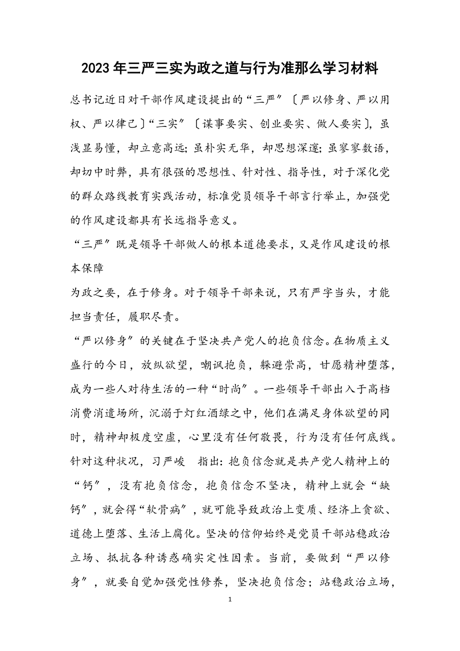 2023年三严三实为政之道与行为准则学习材料.docx_第1页