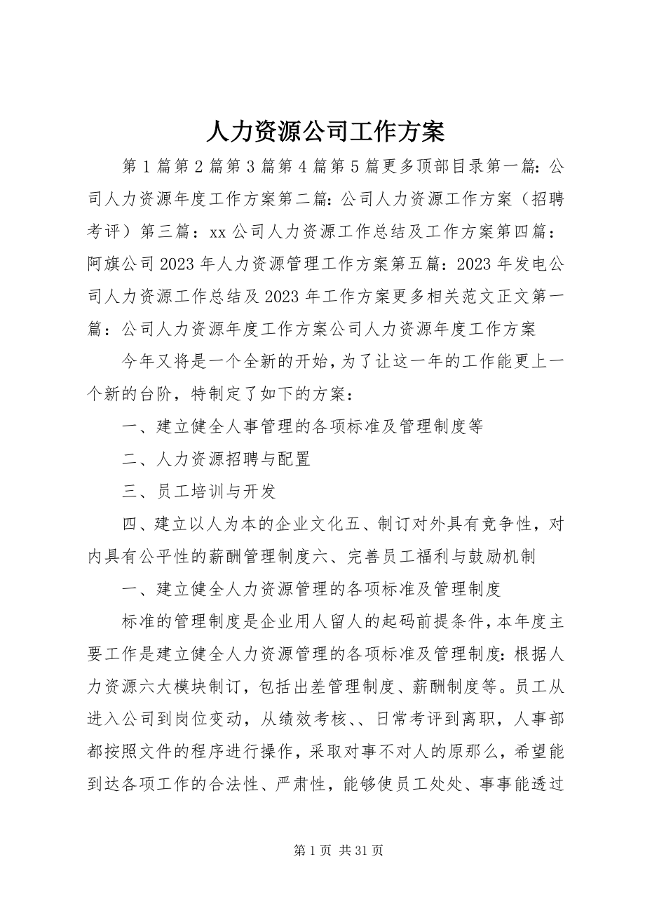 2023年人力资源公司工作计划.docx_第1页