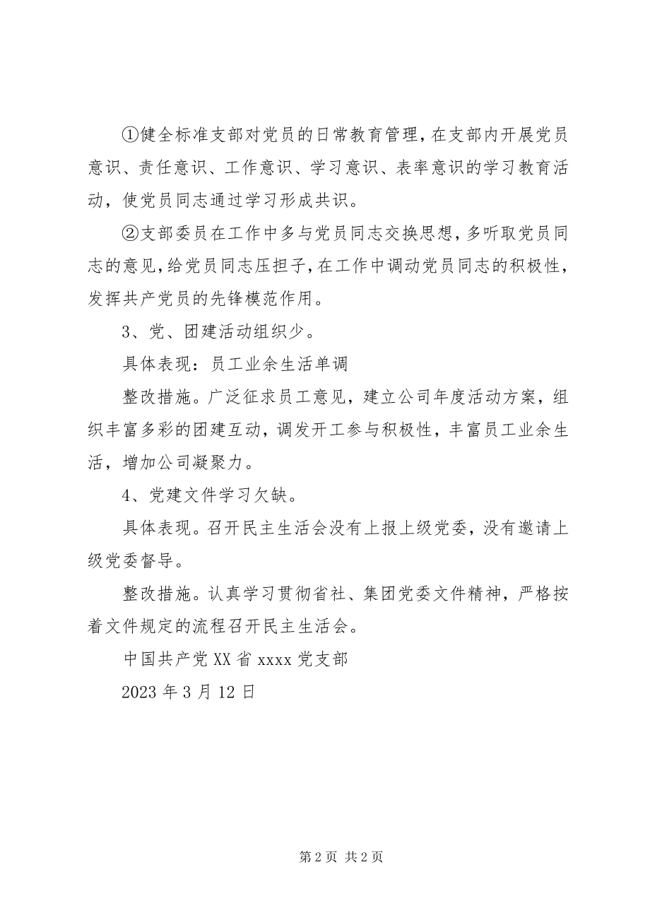 2023年公司党支部民主生活会问题清单和整改清单.docx_第2页