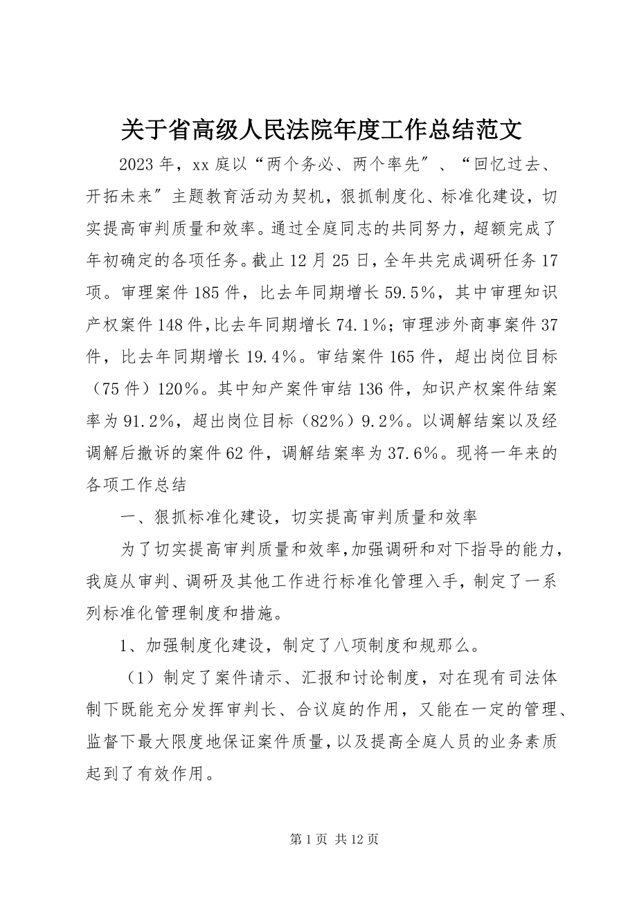 2023年省高级人民法院度工作总结.docx_第1页