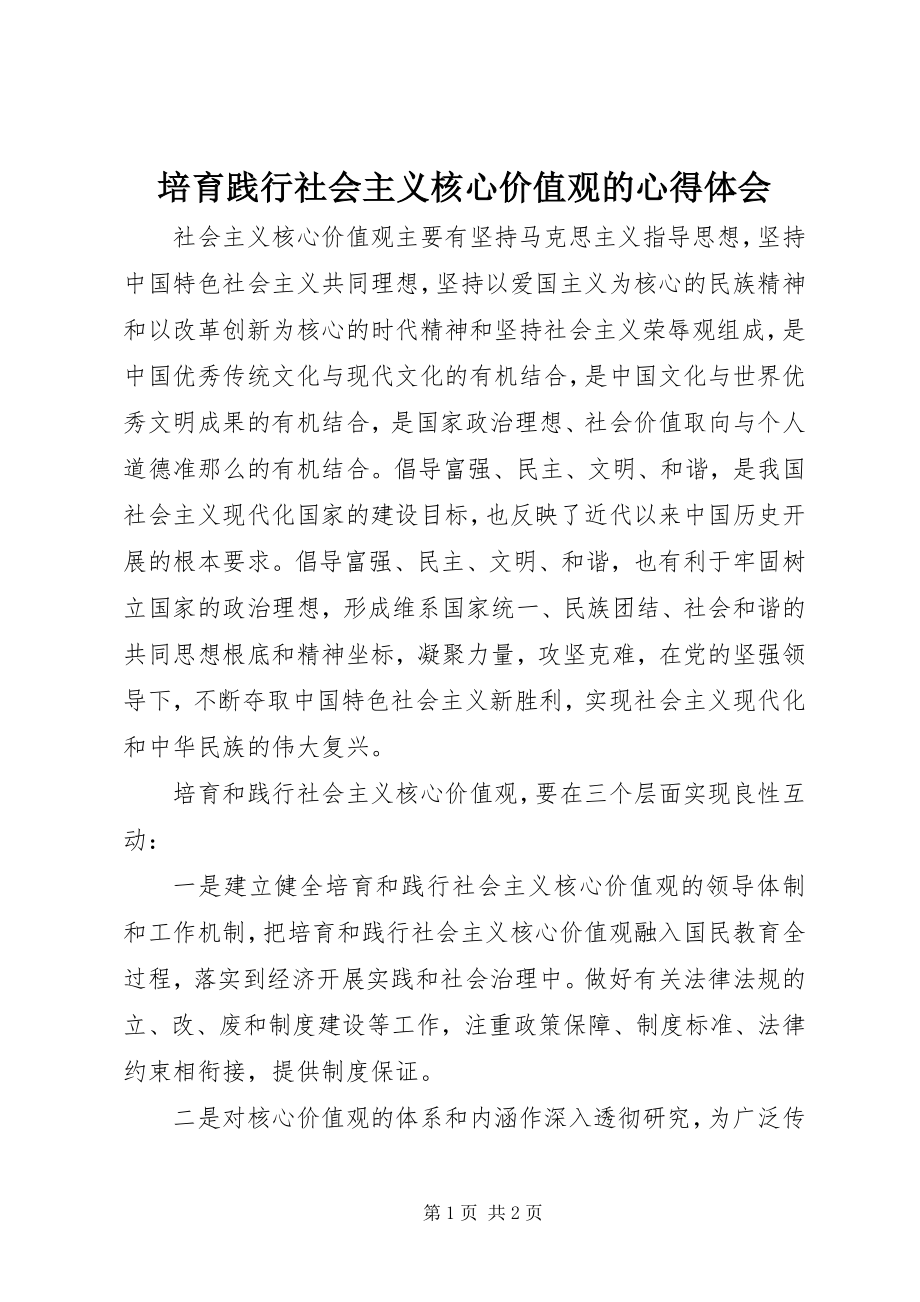 2023年培育践行社会主义核心价值观的心得体会.docx_第1页