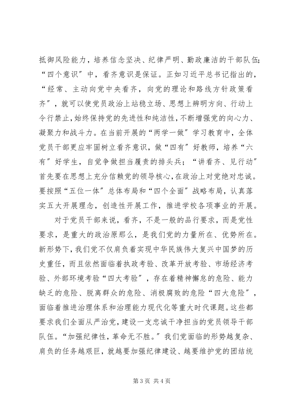 2023年县委中心组“讲看齐见行动”学习讨论第一次专题研讨会讲话稿.docx_第3页