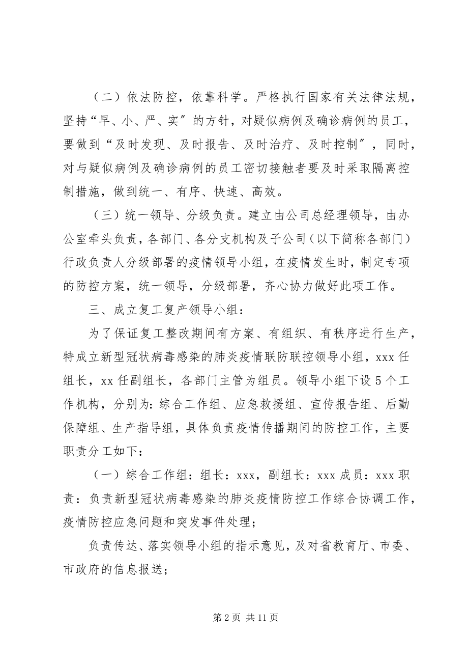 2023年公司复工后新型冠状病毒疫情防控工作应急预案.docx_第2页