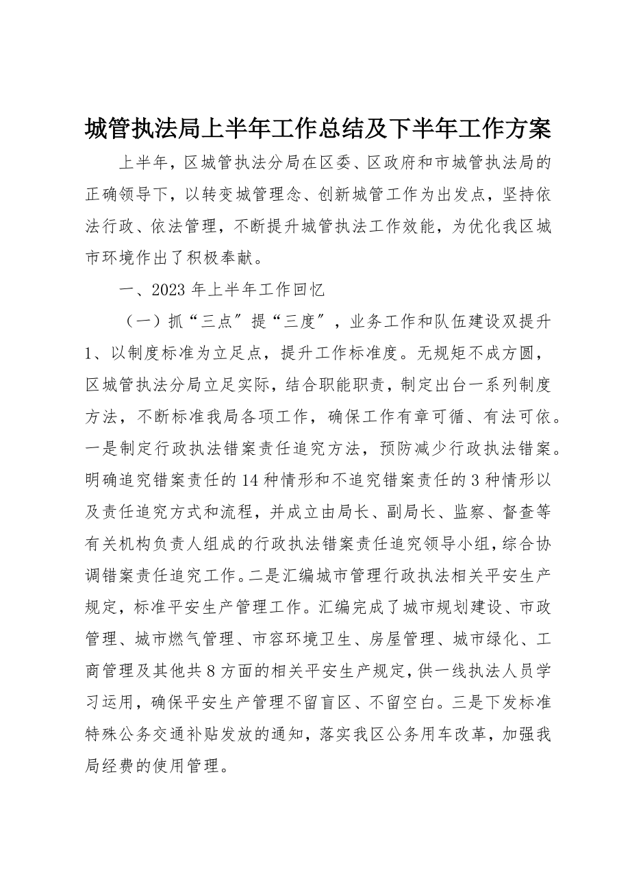 2023年城管执法局上半年工作总结及下半年工作计划.docx_第1页