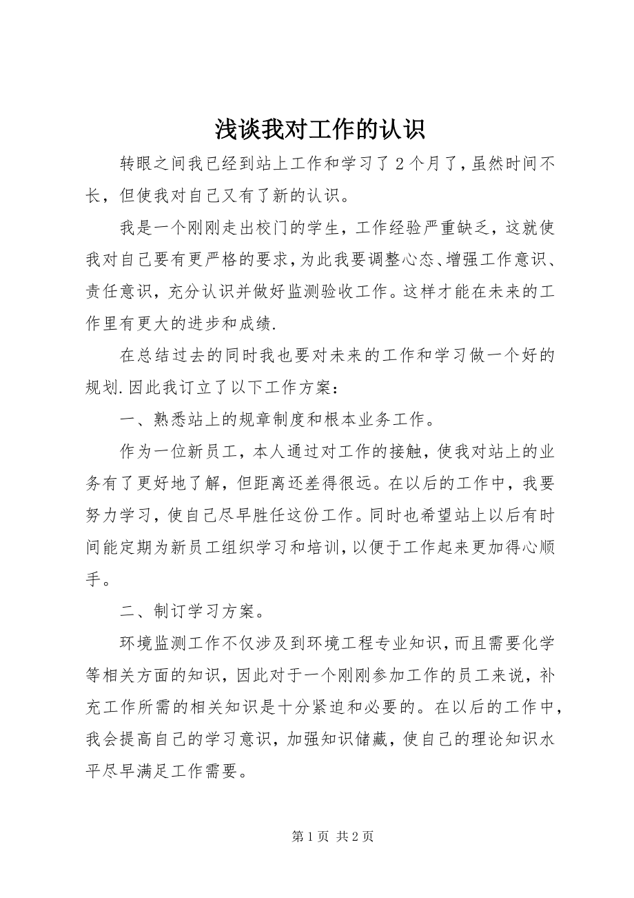 2023年浅谈我对工作的认识.docx_第1页