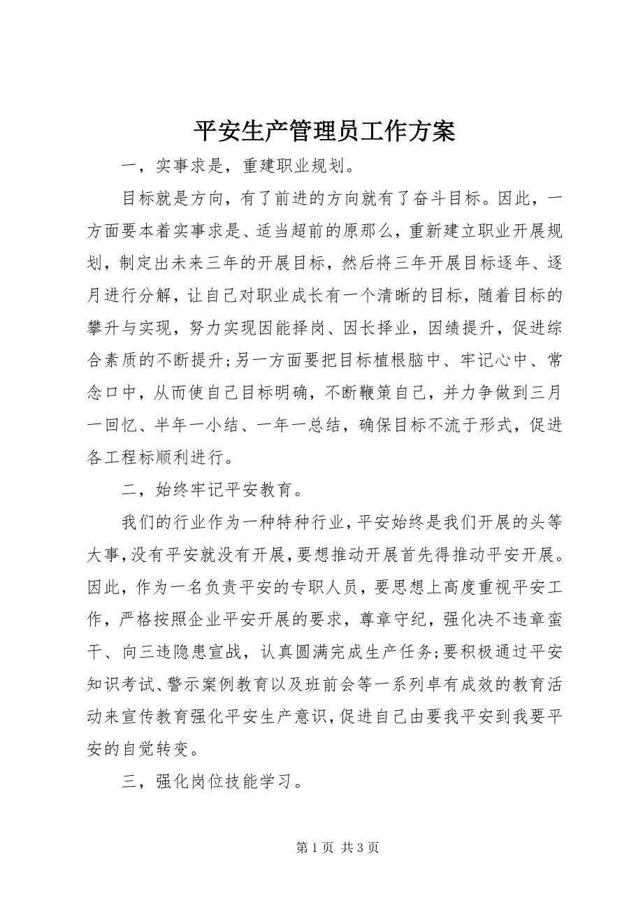 2023年安全生产管理员工作计划新编.docx_第1页