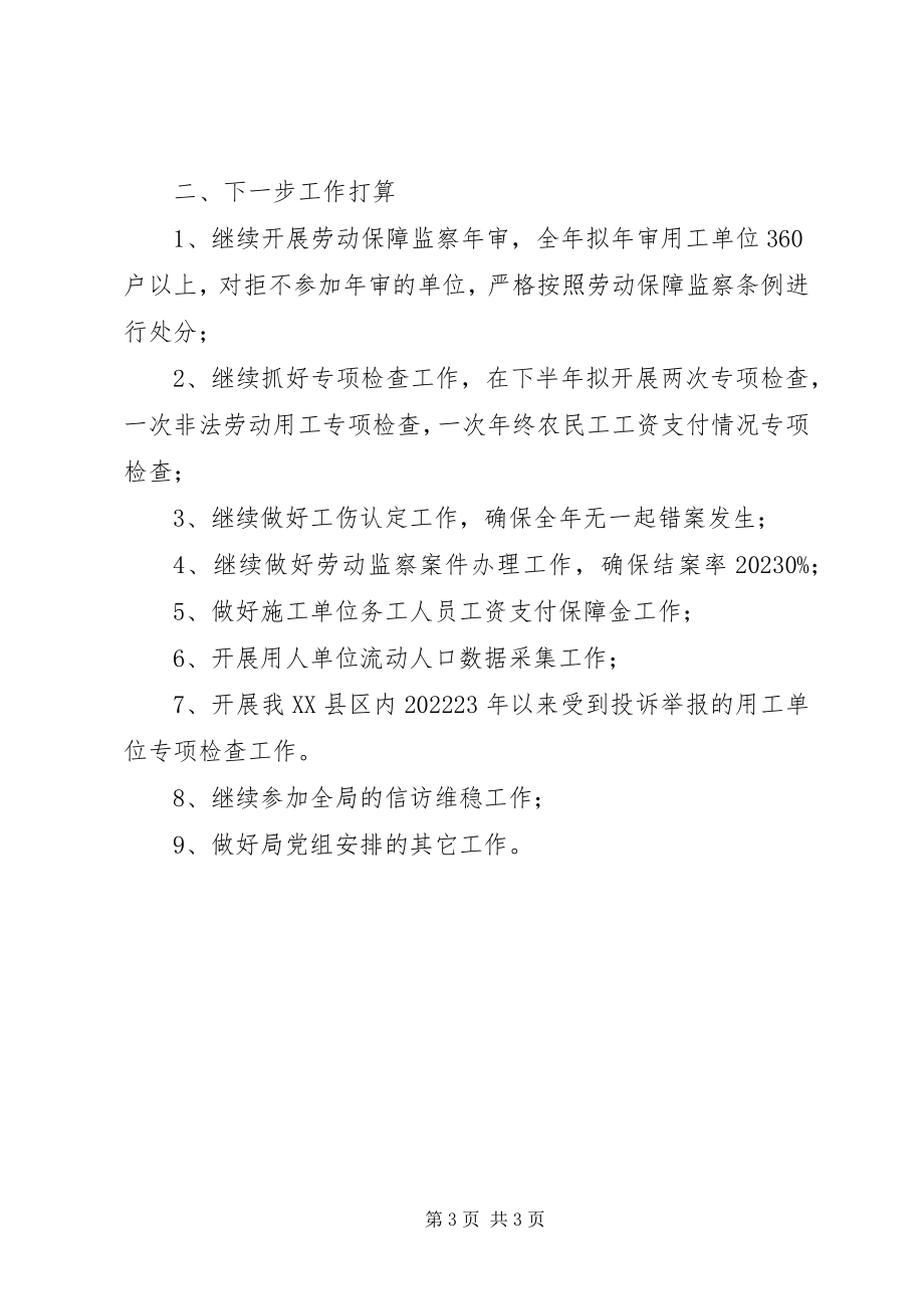 2023年劳保大队上半年保障监察工作总结.docx_第3页