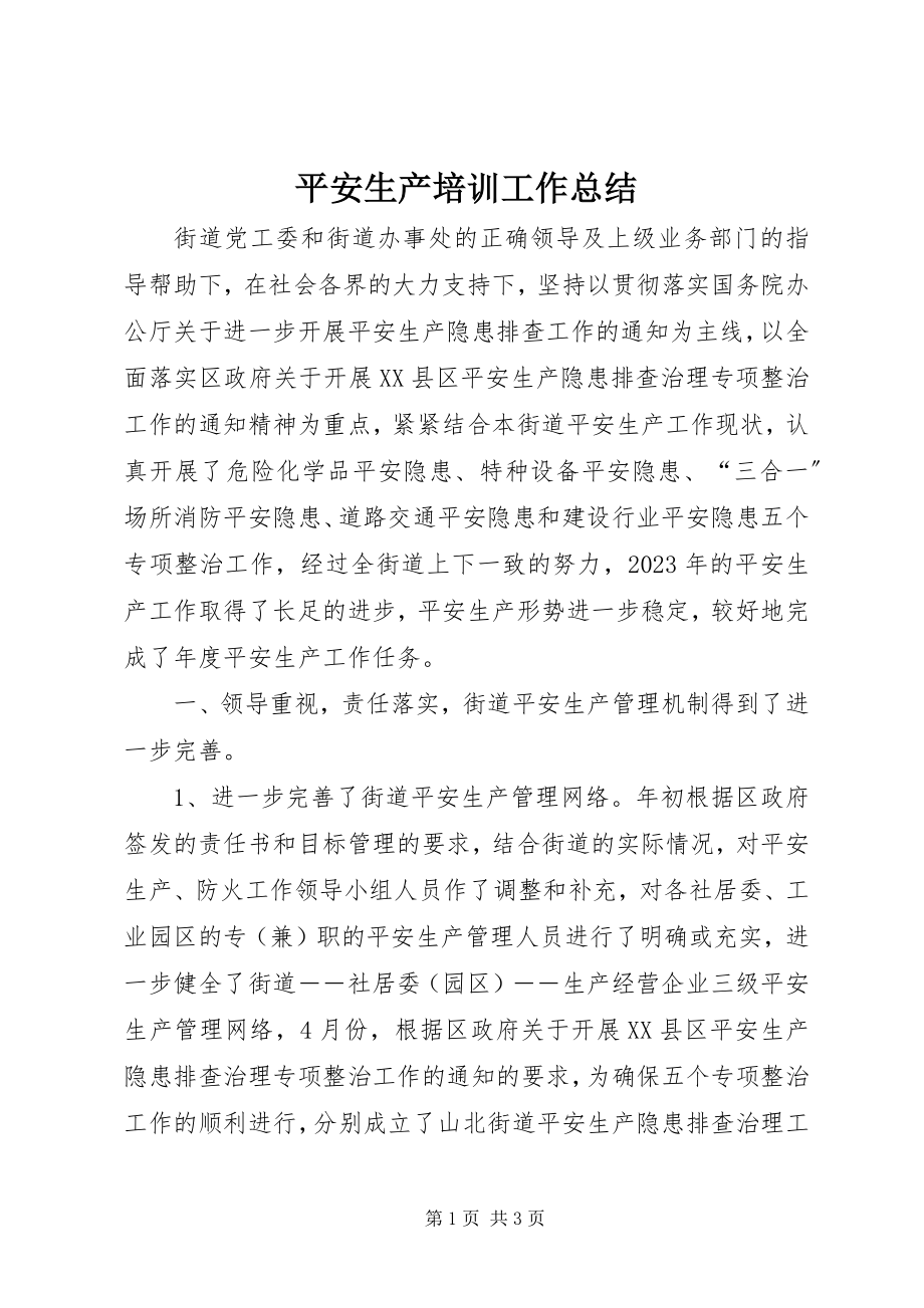 2023年安全生产培训工作总结新编.docx_第1页