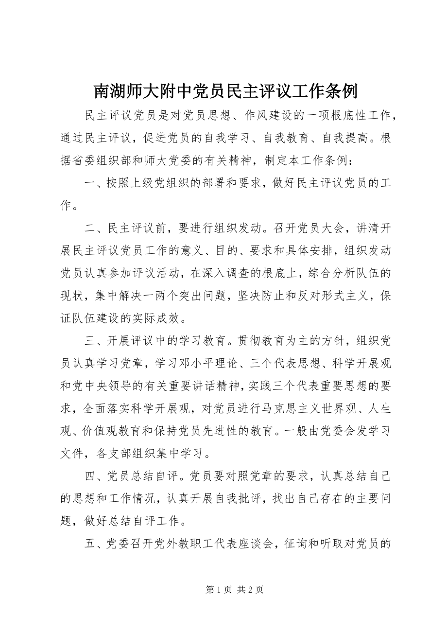 2023年南湖师大附中党员民主评议工作条例.docx_第1页