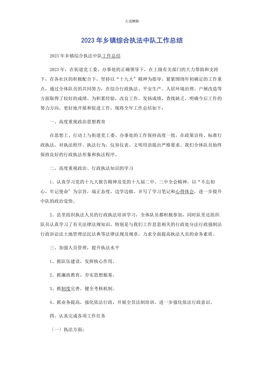 2023年乡镇综合执法中队工作总结2.docx_第1页