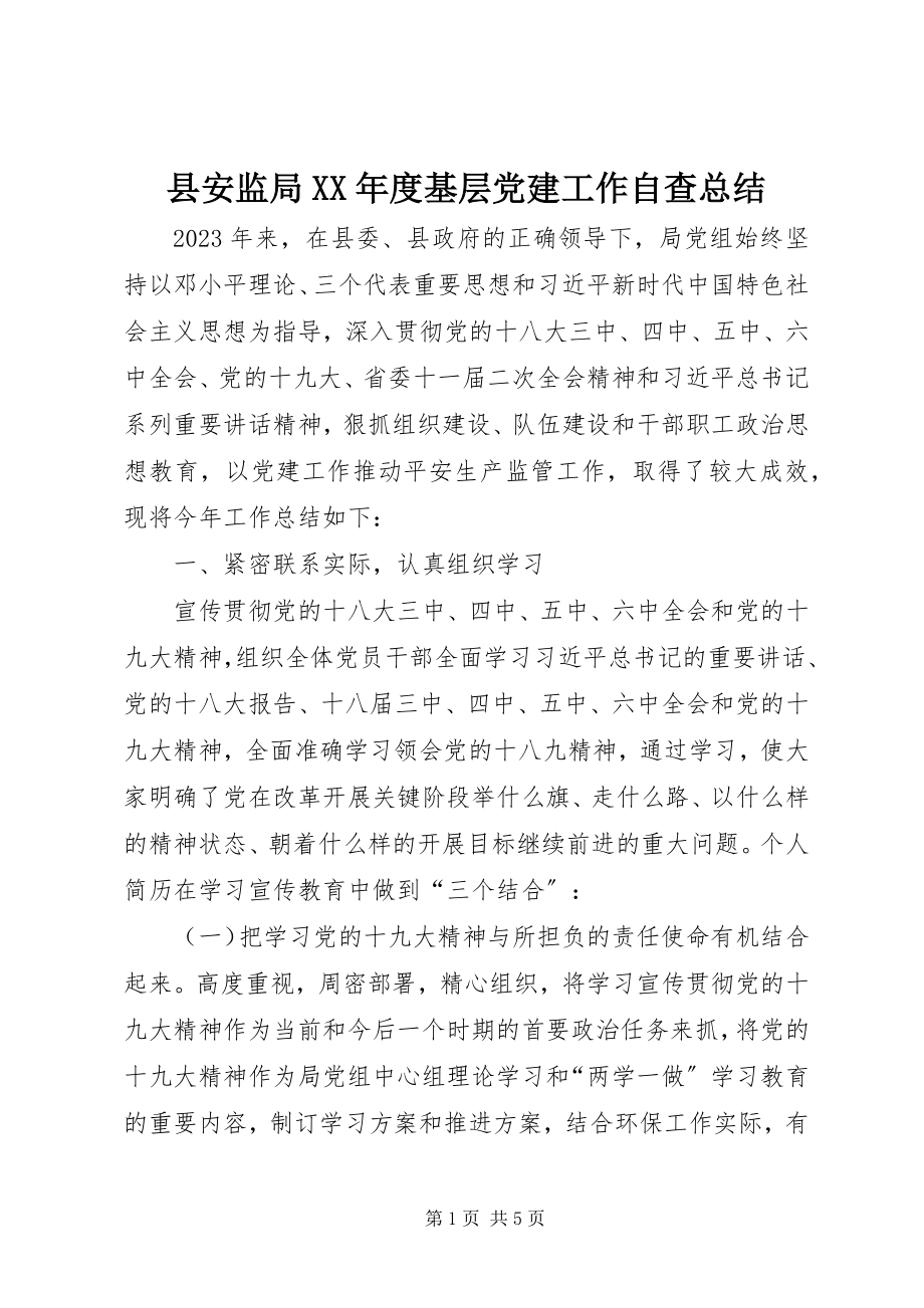 2023年县安监局度基层党建工作自查总结.docx_第1页