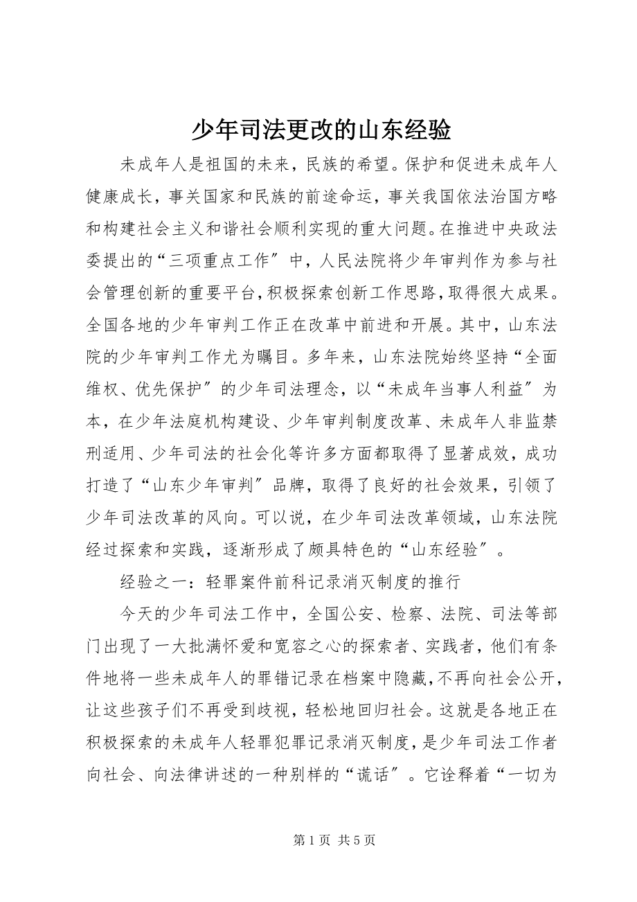 2023年少年司法更改的山东经验.docx_第1页