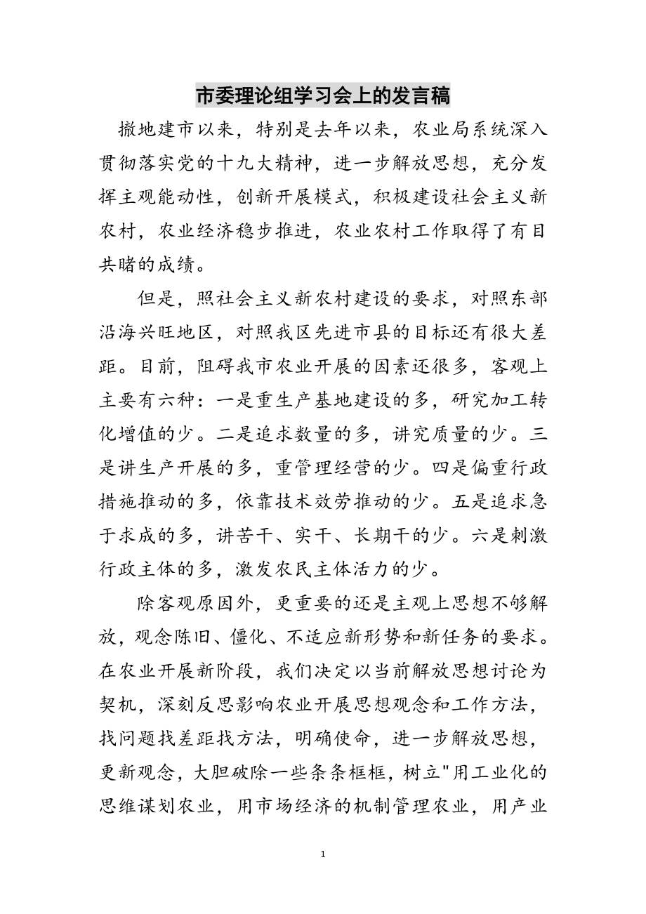 2023年市委理论组学习会上的发言稿范文.doc_第1页