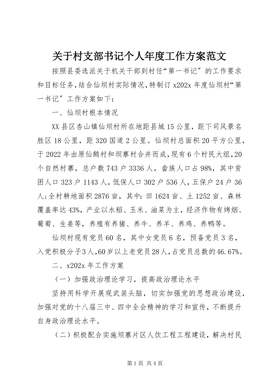 2023年村支部书记个人年度工作计划.docx_第1页