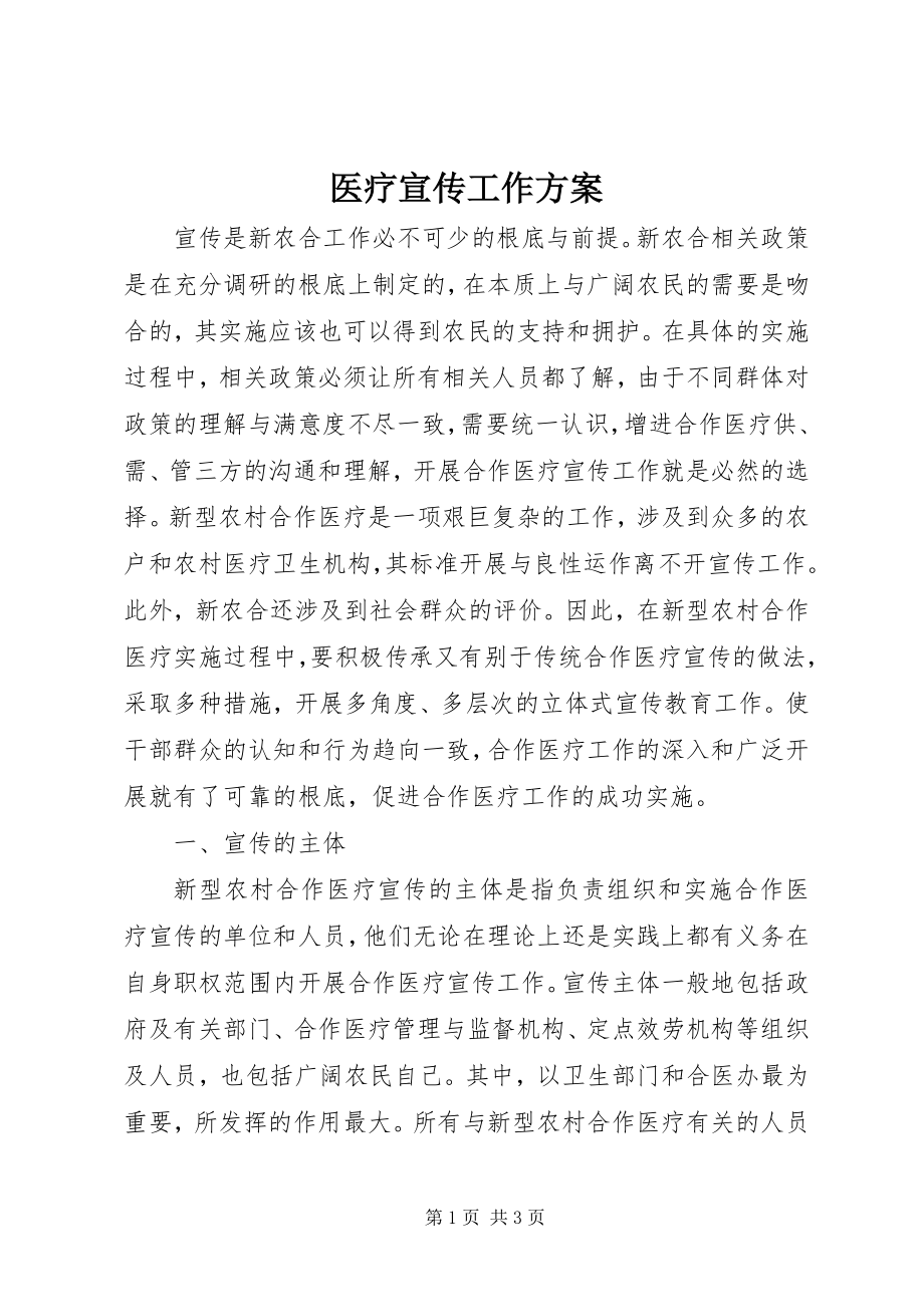 2023年医疗宣传工作计划.docx_第1页