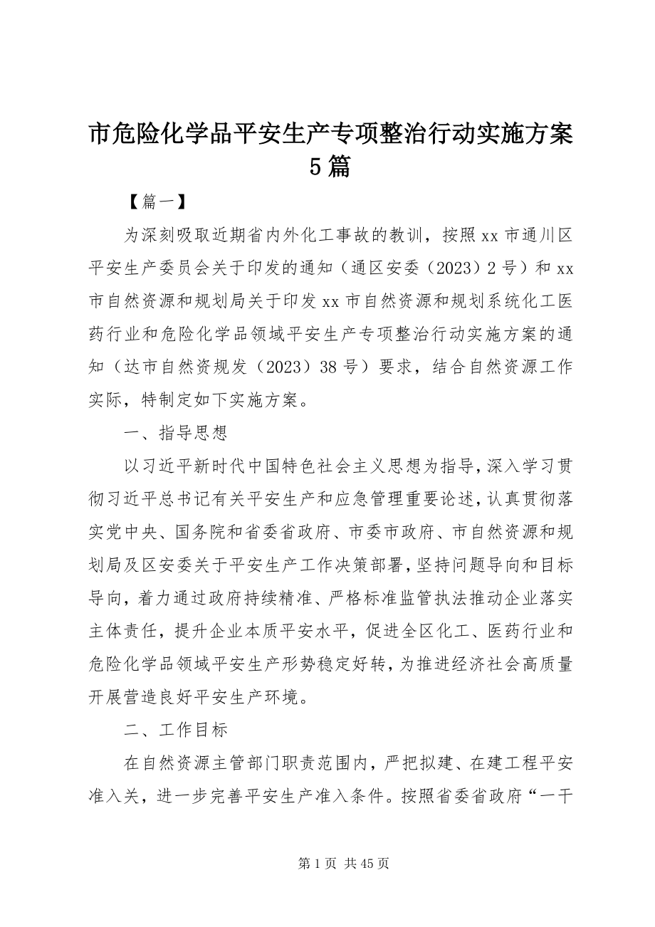 2023年市危险化学品安全生产专项整治行动实施方案5篇.docx_第1页