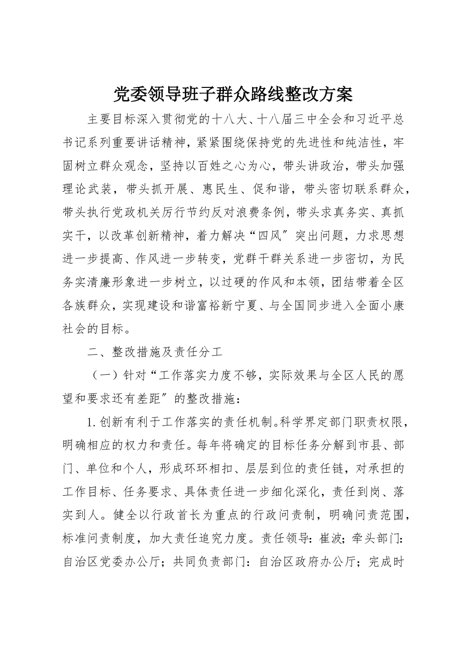 2023年党委领导班子群众路线整改方案.docx_第1页