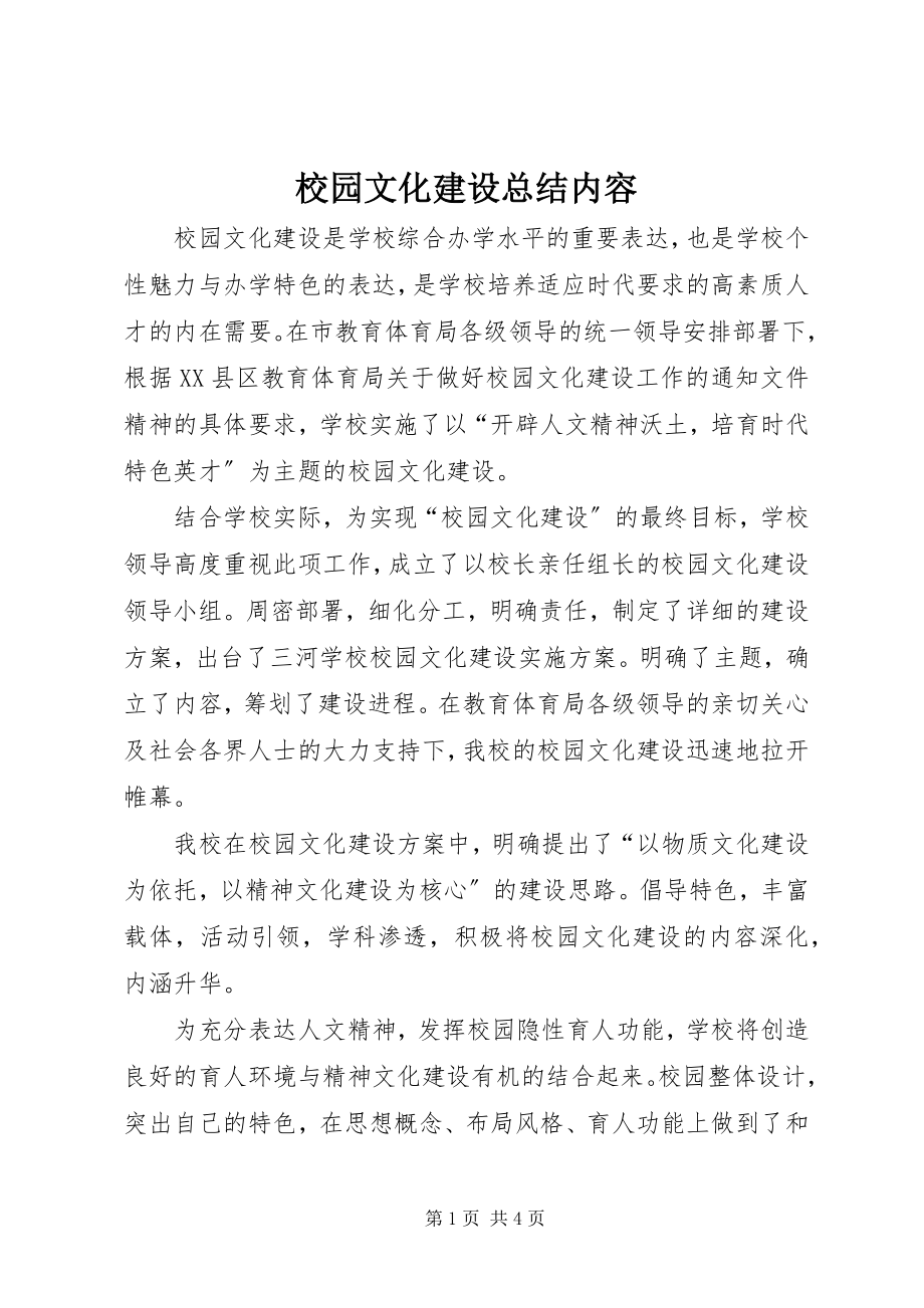 2023年校园文化建设总结内容.docx_第1页