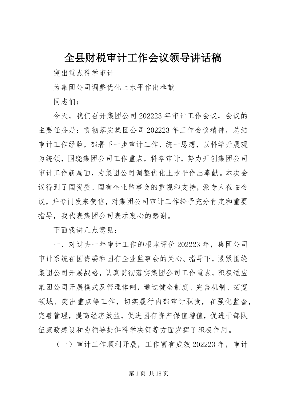 2023年全县财税审计工作会议领导致辞稿.docx_第1页