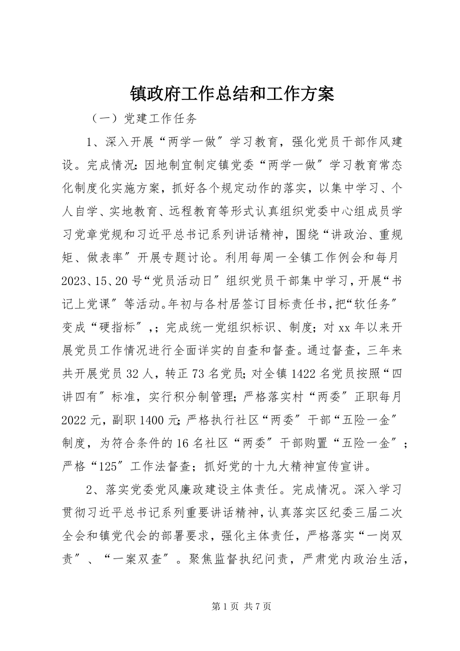 2023年镇政府工作总结和工作计划.docx_第1页