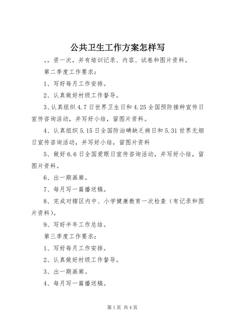 2023年公共卫生工作计划怎样写.docx_第1页