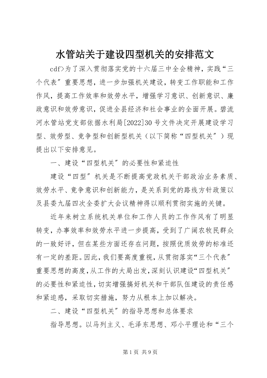 2023年水管站关于建设四型机关的安排.docx_第1页