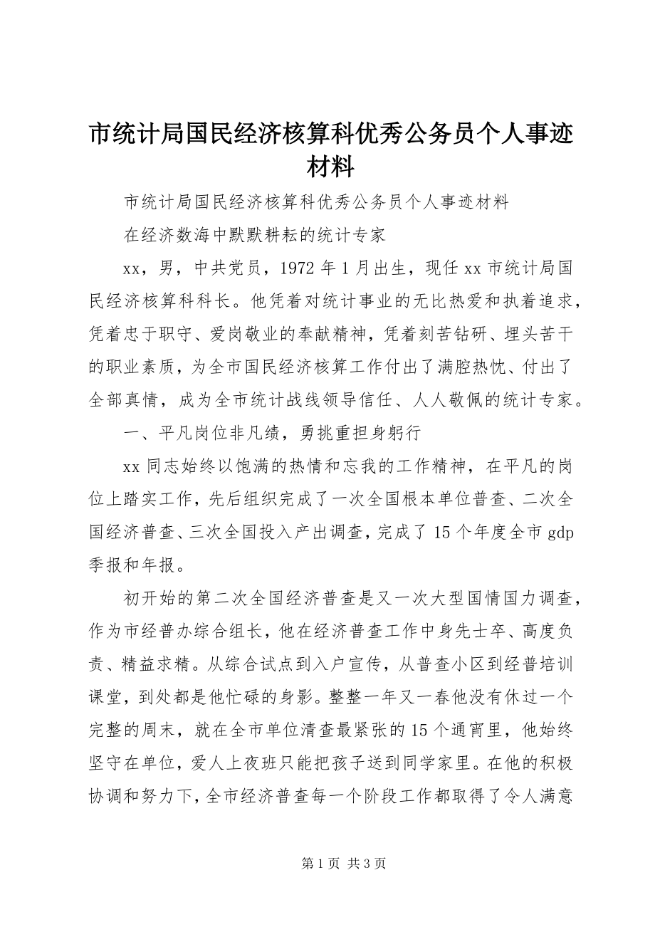 2023年市统计局国民经济核算科优秀公务员个人事迹材料.docx_第1页