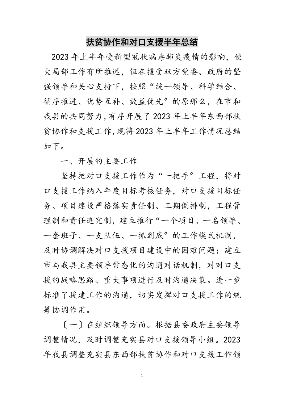 2023年扶贫协作和对口支援半年总结范文.doc_第1页