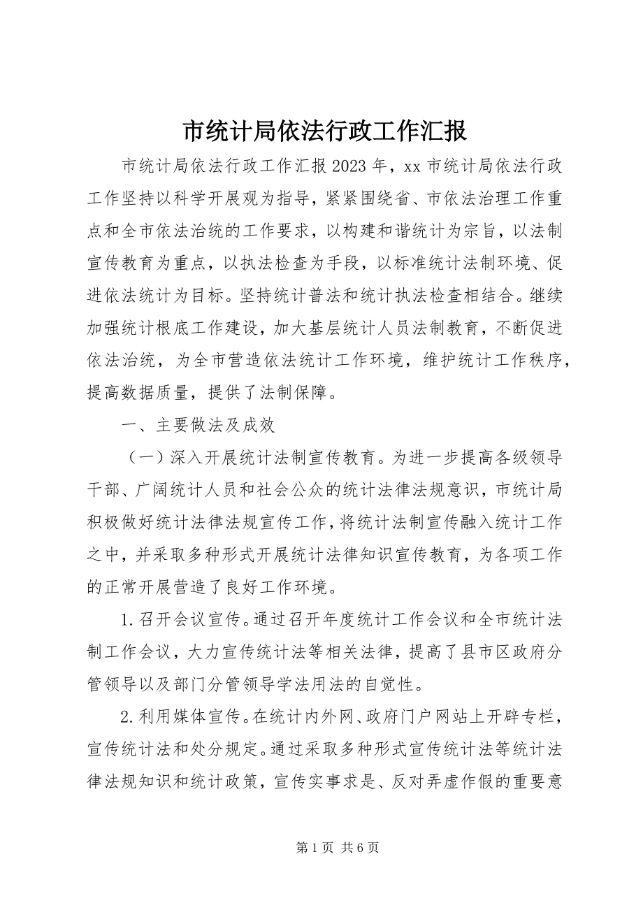 2023年市统计局依法行政工作汇报.docx_第1页