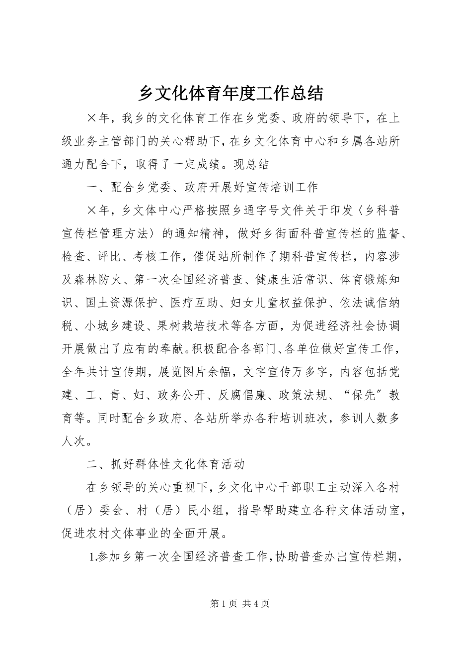 2023年乡文化体育年度工作总结.docx_第1页