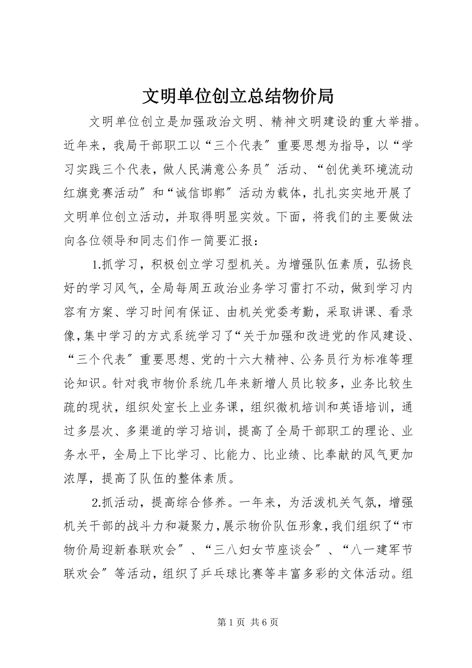 2023年文明单位创建总结物价局.docx_第1页